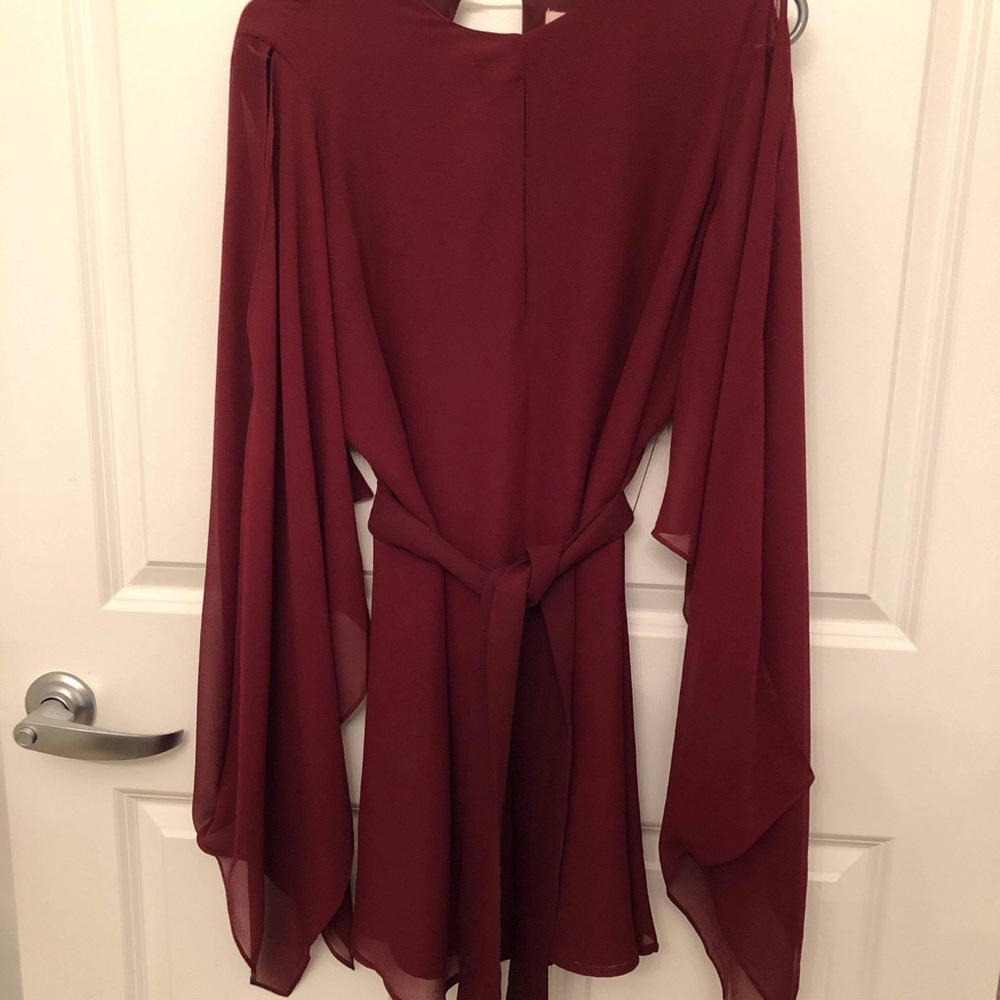 Keepsake Bell Sleeve Maroon Dress